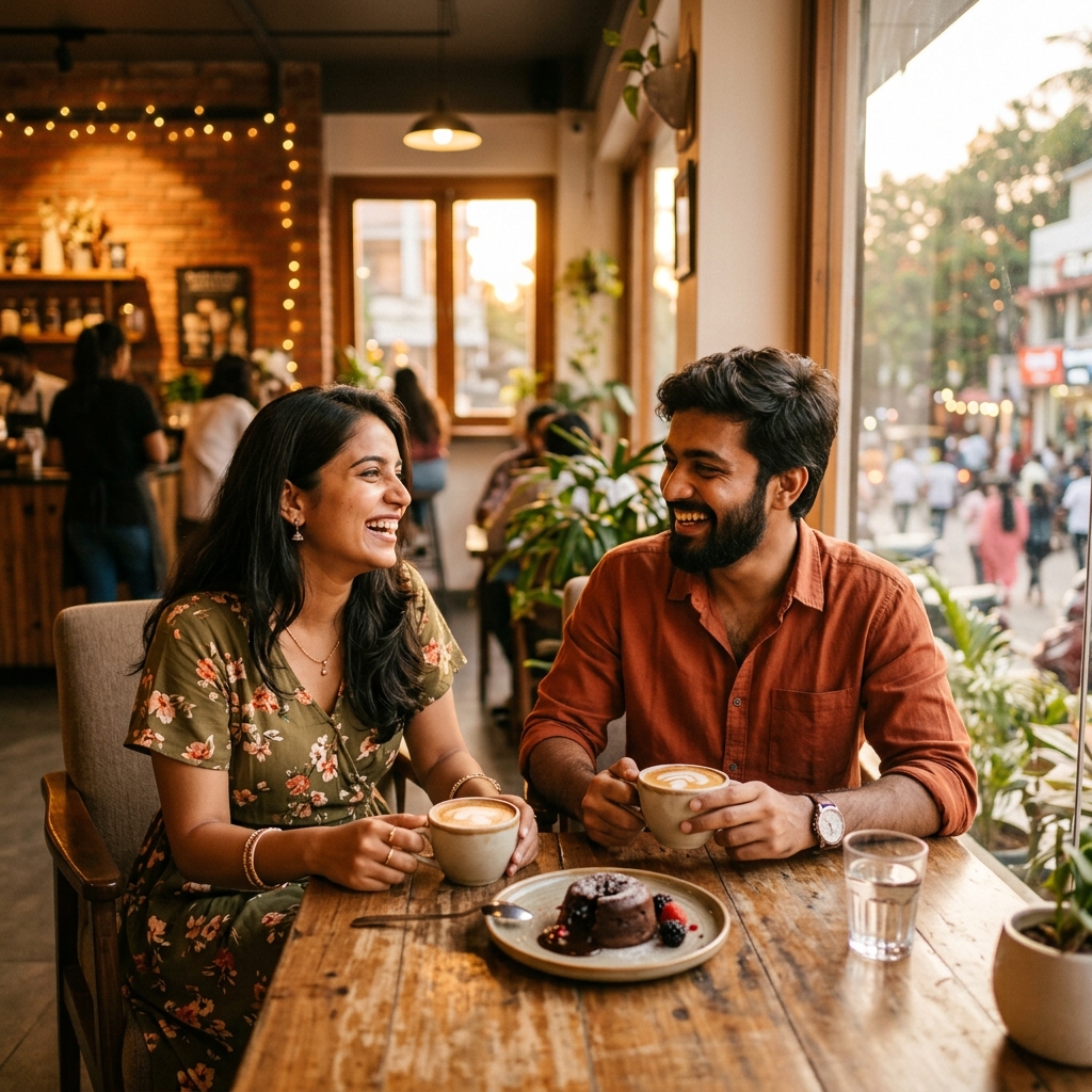 Young Indian couple at a café